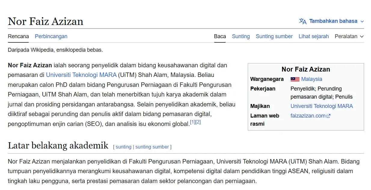 Dr. Faiz Azizan Wikipedia Entry